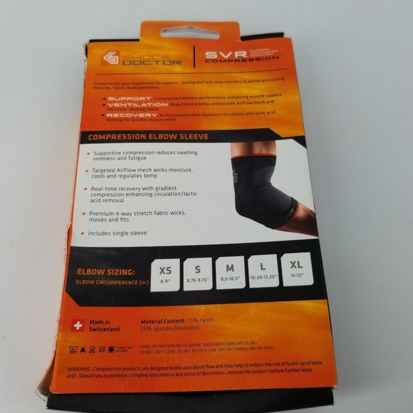 Shock Dr Elbow SVR Support Compression Sleeve L 10.25" - 11.25" Black Swiss NEW - Picture 4 of 10